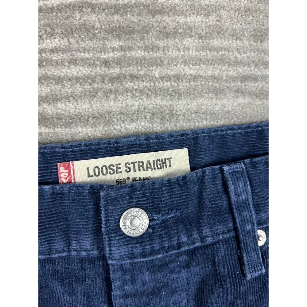 Levi's Corduroy Pants Men W34 L30 Navy Blue 569 Loose Straight Relaxed Fit Cords